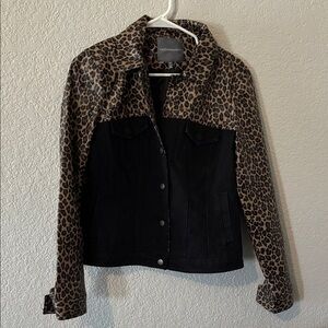 Kate & Mallory Black and Leopard Jean Jacket Faux Leather size Medium